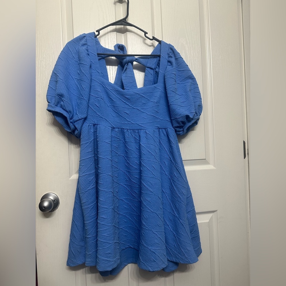 NWOT Free‎ People Violet Puff Sleeve Mini Dress Sky Blue Small - Picture 4 of 8